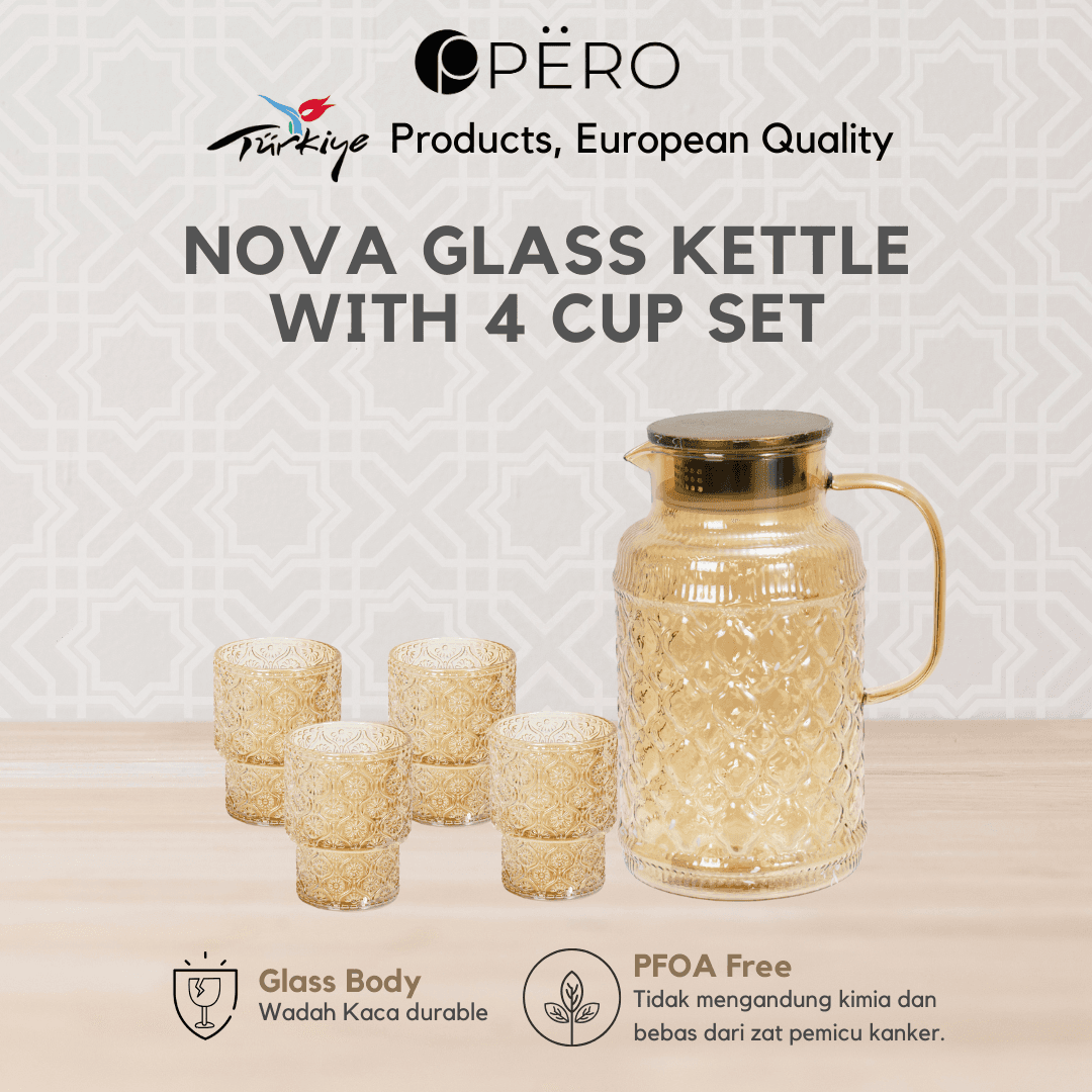 Nova Glass Kettle with 4 Cup Set