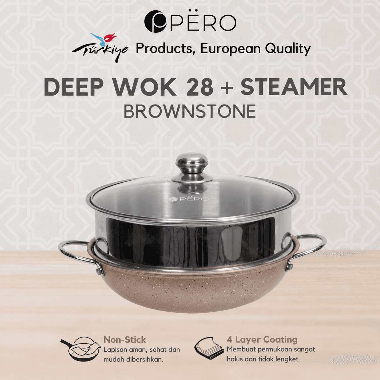 Anka Deep Wok 28cm + Steamer / Wajan Anti Lengket Panci Kukus Multifungsi
