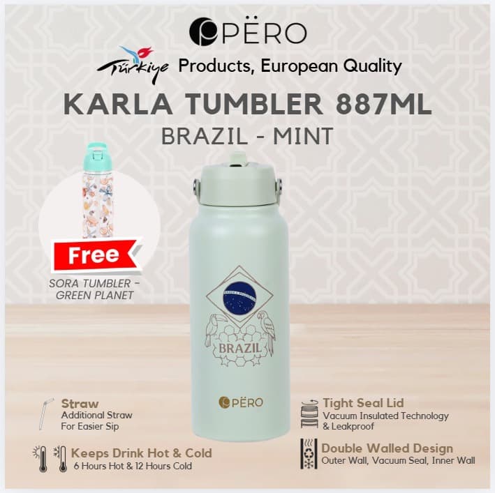 Karla Tumbler 887ML Hot & Cold Vacuum Insulated Leakproof + FREE Sora Tumbler / Country Series