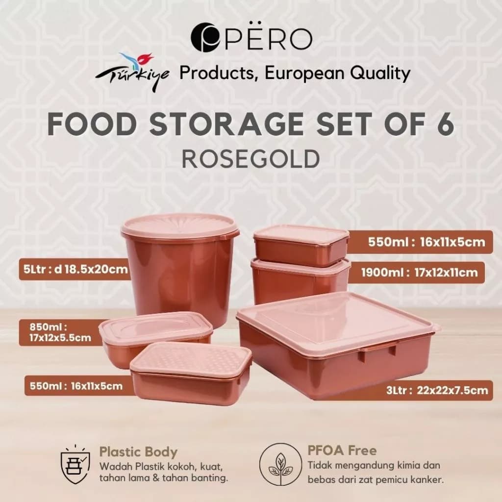 Food Storage Set of 6 / Wadah Makanan Plastik Food Grade / Set 6pcs / PFOA Free