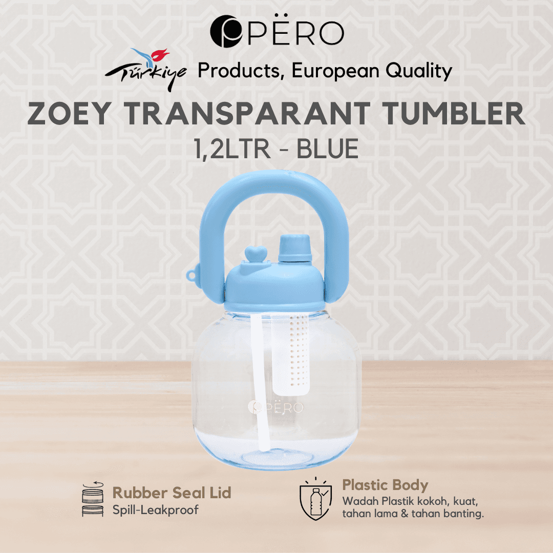 Zoey Transparent Tumbler 1.2Liter / Botol Minum 1200ml Anti Bocor dengan Sedotan & Handle BPA Free